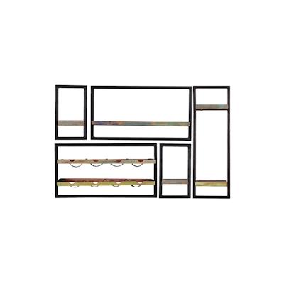 SIT Möbel Wand-Regal-Set 5-tlg. | Böden Altholz - lackiert bunt | Metallrahmen schwarz | B 120 x T 25 x H 75 cm | 09101-