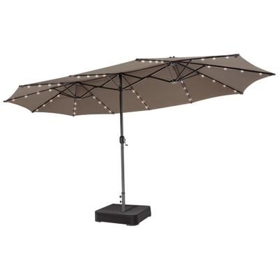 Costway 15 Feet Double-Sided Patio Umbrella with 48 LED Lights-Brown