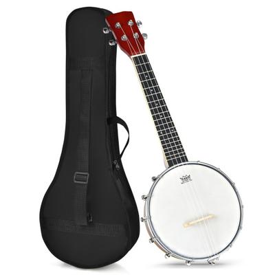 Costway 24 Inch Sonart 4-String Banjo Ukulele with Remo Drumhead and Gig Bag