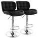 Elama 2 Piece Adjustable Fux Leather Tufted Bar Stool in Black and Chrome Base