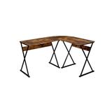 Industrial L-shaped Round Corner Writing Desk with X-shaped Metal Base, Computer Desk Weathered Oak Finish & Black Steel Frame