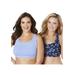 Plus Size Women's Wireless Sport Bra 2-Pack by Comfort Choice in Evening Blue Daisy Pack (Size L)