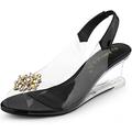 Allegra K Women's Peep Toe Rhinestone Clear Wedges Heels Sandals Black 9 UK/Label Size 11 US