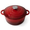 ﻿﻿Joejis Cast Iron Casserole Dish with Lid for Oven and Hob Non-stick Dutch Oven Enamelled Casserole Pot for Hob and Oven Versatile 28 cm 2.7L Cookware for Stew Slow Roasts Baking Red