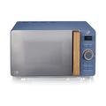 Swan SM22036LBLUN Nordic LED Digital Microwave with Glass Turntable, 6 Power Levels & Defrost Setting, 20L, 800W, Blue