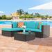 Latitude Run® Ahriella 5 Pieces Sectional Outdoor Conversation Sofa Set, PE Wicker Synthetic Wicker/All - Weather Wicker/Wicker/Rattan | Wayfair