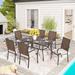 Lark Manor™ Alyah Rectangular 6 - Person 60" Long Outdoor Dining Set w/ Cushions Metal in Black | 28 H x 60 W x 38 D in | Wayfair