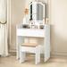 Red Barrel Studio® Parsonage Vanity Set w/ Stool & Mirror Wood in White | 54.4 H x 27.6 W x 15.8 D in | Wayfair D29C61F2E6E84E4D9956540B10857F8E