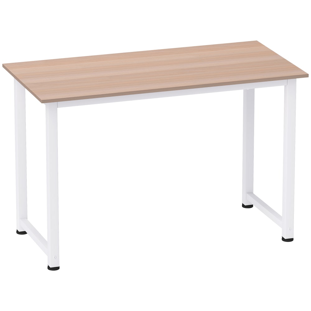 Table informatique bureau métal blanc aspect chêne clair