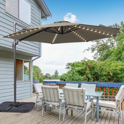 AOOLIMICS 10 ft. Solar LED 360-Degree Rotation Cantilever Outdoor Umbrellas With Cross Base
