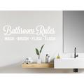 Trinx Bathroom Rules Wash Brush Floss Flush Cursive Wall Decal Vinyl in White | 5 H x 17.5 W in | Wayfair 68544BD37DF24278ACC384E7B1F74C4D