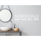Trinx Bathroom Rules Wash Brush Floss Flush Print Wall Decal Vinyl in White | 5.5 H x 22 W in | Wayfair 37DBE35EA0814A4194430561DBA75749