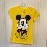 Disney Tops | Disney Ladies Mickey Mouse Front & Back Junior Fit Ringer T-Shirt Yellow Size | Color: Yellow | Size: Lj