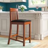 Charlton Home® Keyesport Bar & Counter Stool Wood/Upholstered/Leather in Gray/Brown | Counter Stool (24" Seat Height) | Wayfair