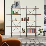 Celestine Adjustable Antique Walnut Wood and Metal Display and Steel Etagere Bookcase - 71.06'' x 82.68'' x 12.56''