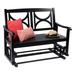 Longshore Tides Aryelle Solid Wood Glider Outdoor Bench Wood/Natural Hardwoods in Black | 36.5 H x 48.5 W x 28 D in | Wayfair