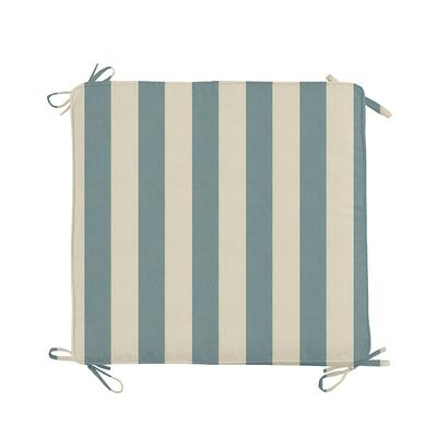 Replacement Ottoman Cushion Cover with Zipper - 24x23 - Box Edge, Canopy Stripe Spa/Sand Sunbrella - Ballard Designs