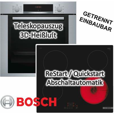 Bosch - Herd set Einbaubackofen mit Glaskeramik Kochfeld - autark, 60 cm, Teleskopauszug, 3D