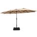 15 Feet Double-Sided Twin Patio Umbrella with Crank and Base Coffee in Outdoor Market-Coffee - 15 ft x 9 ft x 8ft (L x W x H)