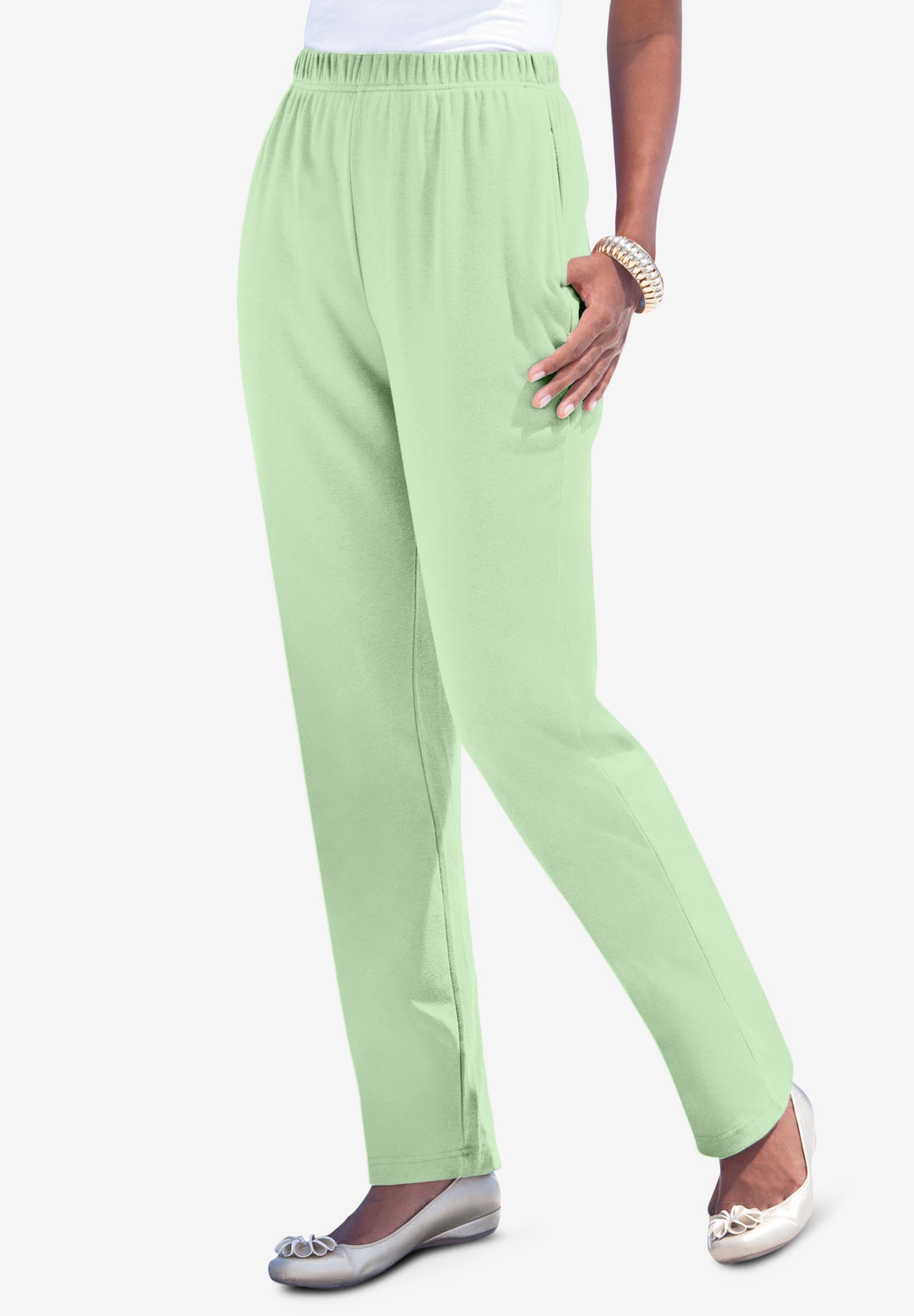 Plus Size Women's Plus Size Straight Leg Soft Knit Pull On Pant by Roaman's in Green Mint (Size 6X) Pull On Elastic Waist