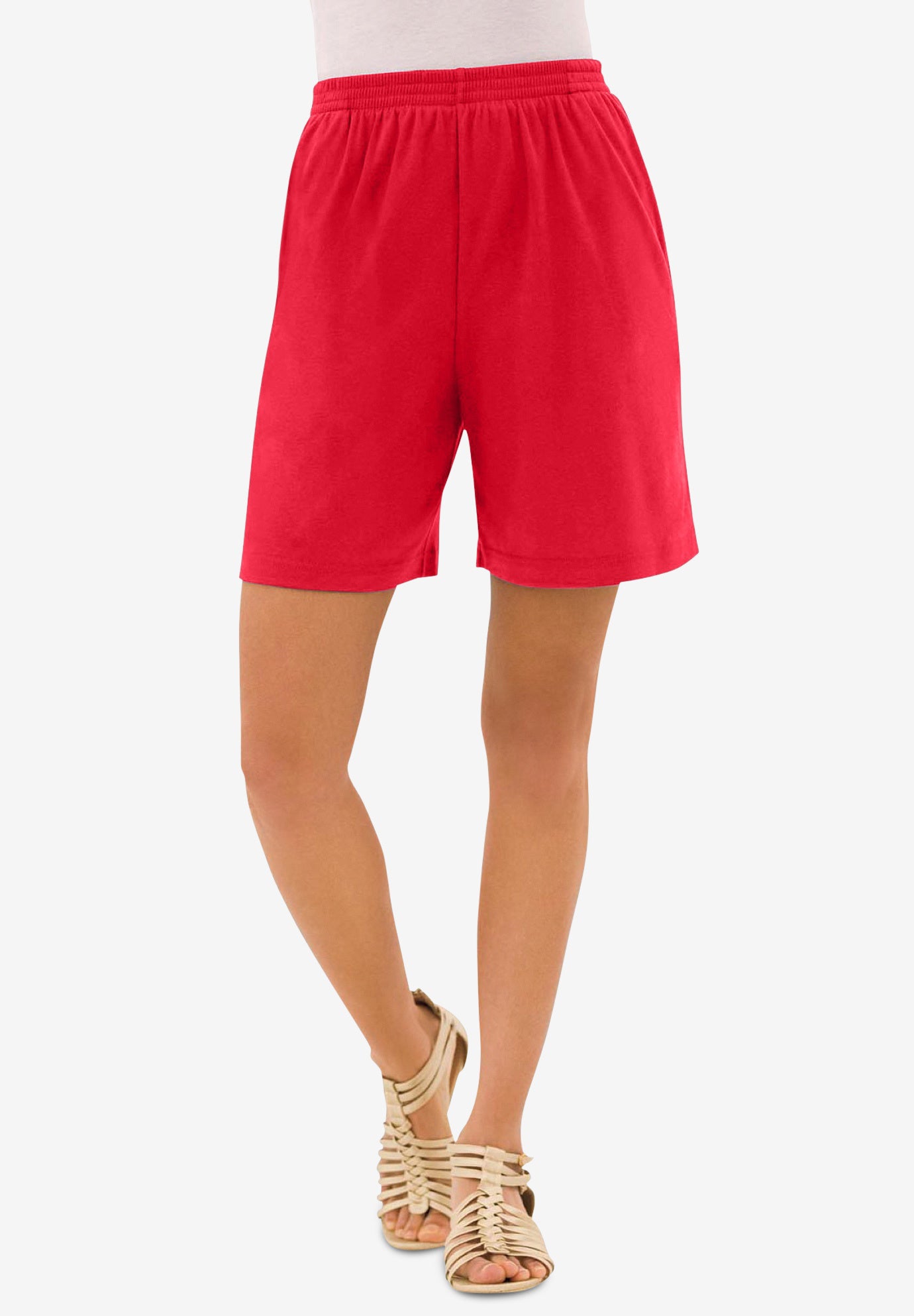 Plus Size Women's Plus Size Soft Knit Pull-On Short by Roaman's in Vivid Red (Size 3X)