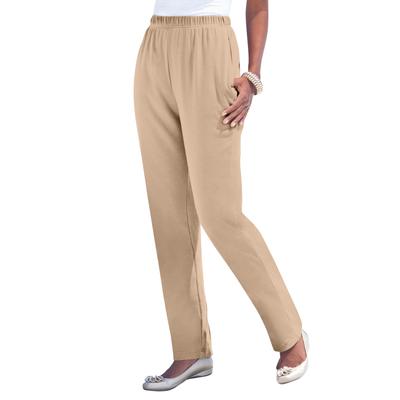 Plus Size Women's Plus Size Straight Leg Soft Knit Pull-On Pant by Roaman's in New Khaki (Size 6X) Pull On Elastic Waist