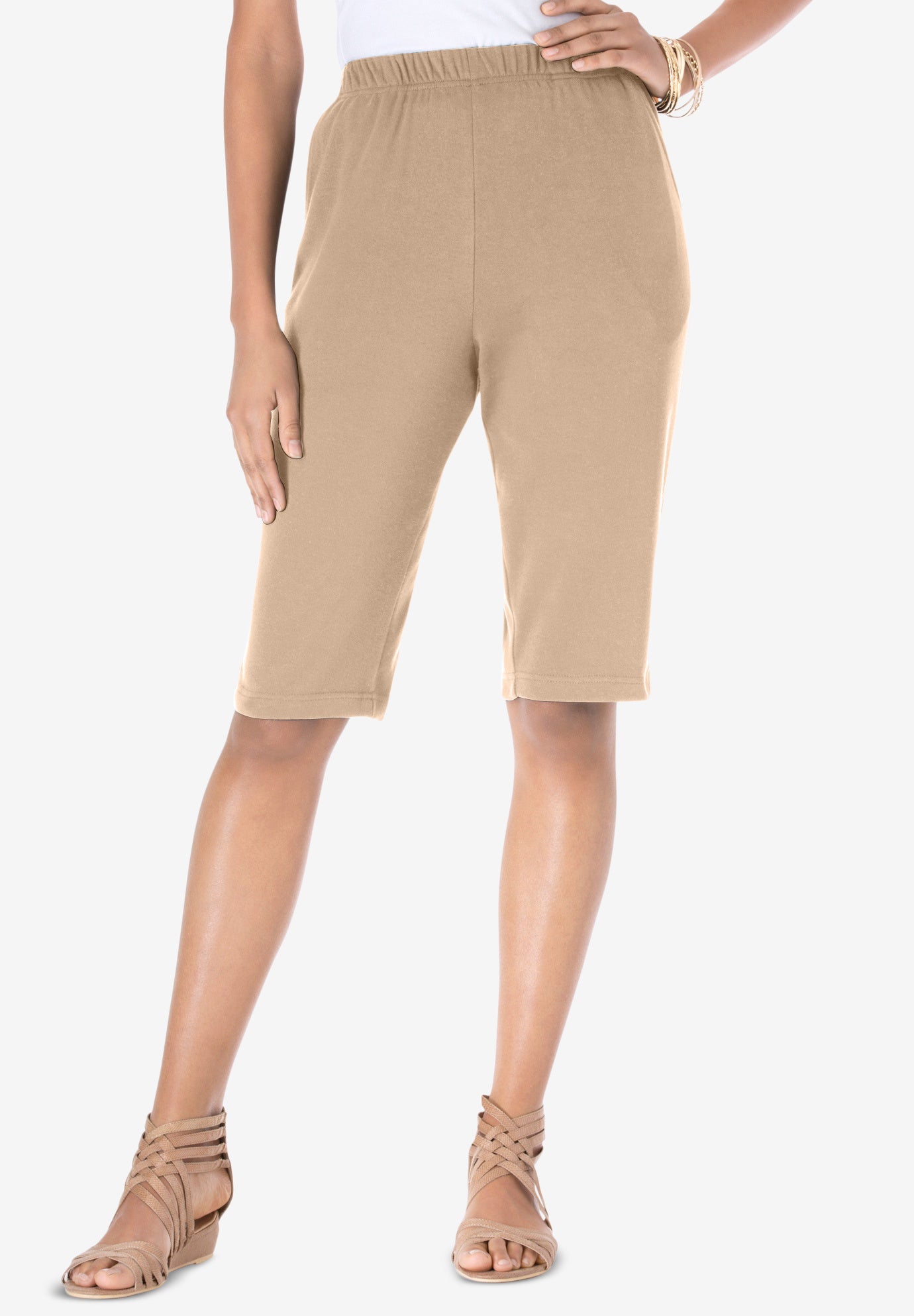 Plus Size Women's Plus Size Soft Knit Pull-on Bermuda Short by Roaman's in New Khaki (Size M)