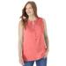 Plus Size Women's Smocked Henley Tank Top by Woman Within in Sweet Coral (Size 3X)