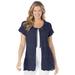 Plus Size Women's Tie-Neck Pointelle Cardigan Sweater by Woman Within in Navy (Size M)