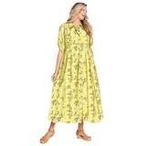 Plus Size Women's Roll-Tab Sleeve Crinkle Shirtdress by Woman Within in Primrose Yellow Leaf (Size 18 W)
