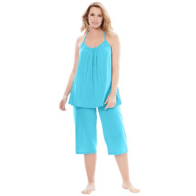 Plus Size Women's Breezy Eyelet Knit Tank & Capri PJ Set by Dreams & Co. in Caribbean Blue (Size 14/16) Pajamas
