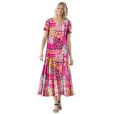 Plus Size Women's Short-Sleeve Crinkle Dress by Woman Within in Raspberry Sorbet Patched Paisley (Size L)