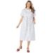 Plus Size Women's Short-Sleeve Denim Dress by Woman Within in White Floral (Size 38 W)