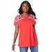 Plus Size Women's Embellished Tunic with Side Slits by Roaman's in Vivid Red Floral Embroidery (Size 26/28) Long Shirt