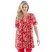 Plus Size Women's Print Notch-Neck Soft Knit Tunic by Roaman's in Vivid Red Brushstroke (Size 3X) Short Sleeve T-Shirt