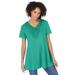 Plus Size Women's Rounded V-Neck Crochet Tunic by Woman Within in Pretty Jade (Size M)