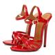 yinghesheng Women's Round Toe Sandals 14cm Stiletto High Heels Patent Leather Pumps Open Toe Court Shoes Ankle Strap Pump Formal Occasion Office Work Evening Party Prom,Red,7 UK
