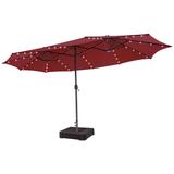 Costway 15 Feet Double-Sided Patio Umbrella with 48 LED Lights-Dark Red