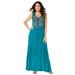 Plus Size Women's Embroidered Sleeveless Crinkle Dress by Roaman's in Deep Turquoise Floral Embroidery (Size 34/36)