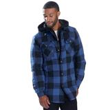 Men's Hooded Flannel Shirt Jacket (Size XXXXXL) Buffalo Plaid-Blue, Cotton,Polyester