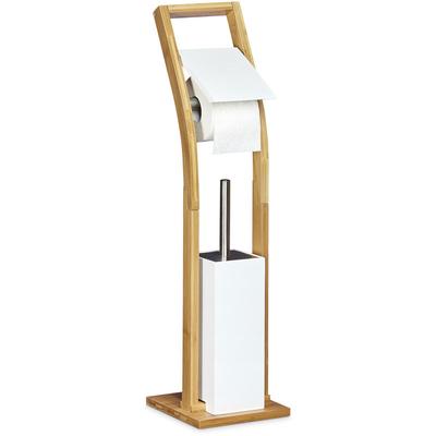 Stand wc Garnitur Holz hbt 75 x 19 x 19 cm Toilettenbürstenhalter aus Bambus mit