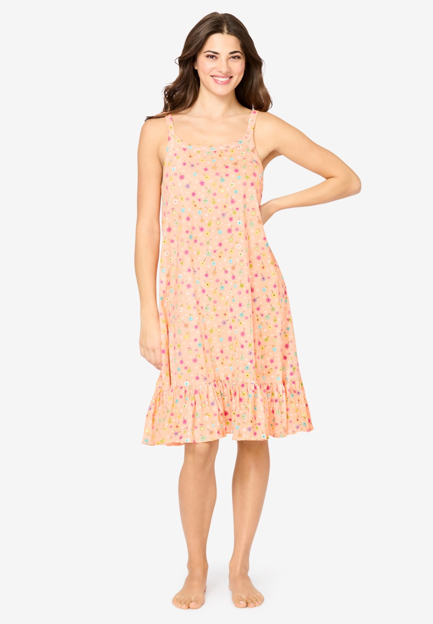 Plus Size Women's Sleeveless Knit Chemise Sleepshirt by Dreams & Co. in Honey Peach Floral (Size 5X)