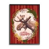 The Holiday Aisle® Merry Chris-Moose Holiday Wreath Rustic Animal Pun Canvas in Brown/Green/Red | 14 H x 11 W x 1.5 D in | Wayfair