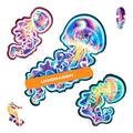 UNIDRAGON Original Wooden Jigsaw Puzzle - Wandering Jellyfish, 227 pcs, Medium 12.6"x12.6", Unique Animal Shaped Puzzle Box, Birthday Gift Idea for Kids, Adults, Girls, Boys, Family Game and Hobby