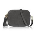 Montte Di Jinne - 100% Made in Italy - Soft Suede Leather Women's Cross Body Bag Shoulder Bag Camera Bag with Tassel key Ring (DARK GREY)