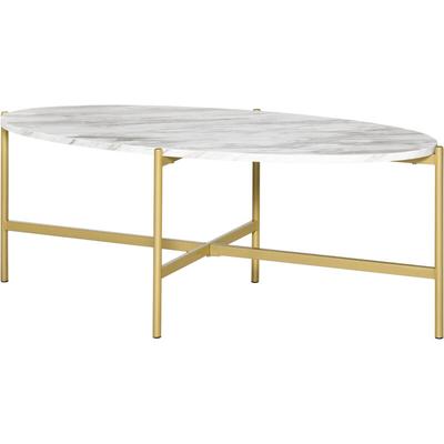 Table basse ovale design style art déco dim. 121L x 51l x 45H cm structure métal doré plateau