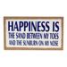 Happiness is Sand Between My Toes Burlap Wood 14 Inch Wall Plaque Tabletop Decor - Multi