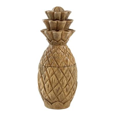 Pineapple Lidded Trinket Box Carved Wood Natural Finish Lift Off Lid - Brown