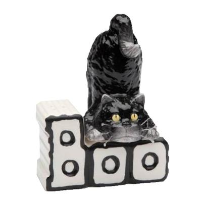 Happy Halloween Black Cat and Boo Letters Magnetic Salt and Pepper Shaker Set