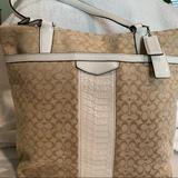 Coach Bags | Euc Coach Shoulder Bag. | Color: Tan/White | Size: 10.5”H X 13”W X 3.5”D